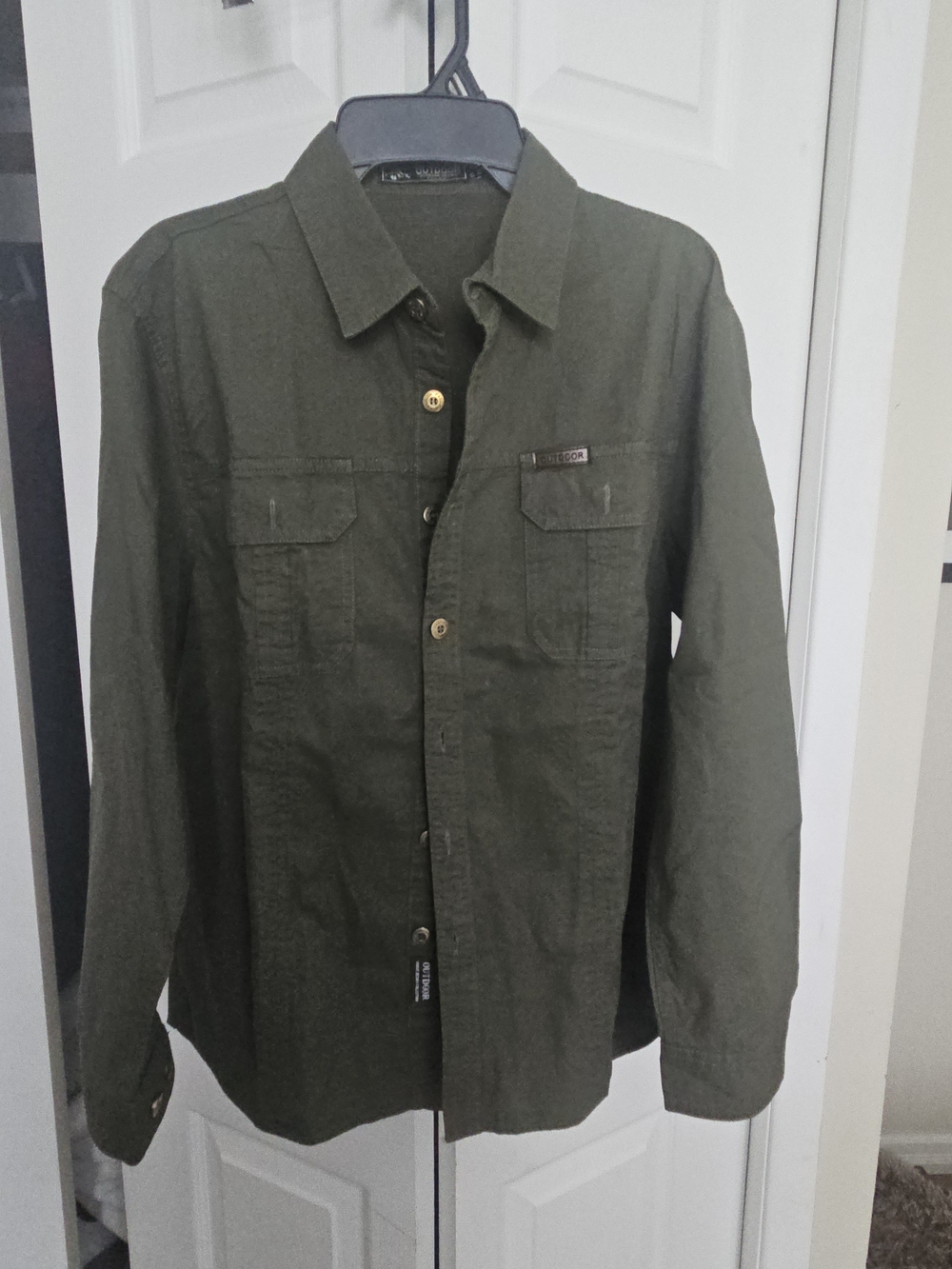 Olive Green Button-Up Utility Shirt